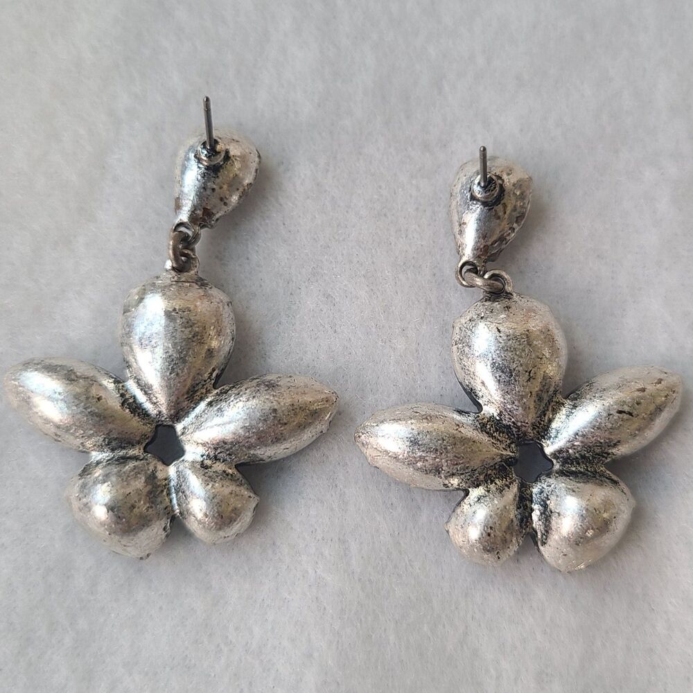 Vintage Rhinestone Smoky Crystal Earrings Dangle Silvertone Whimsigoth Gothic - Picture 4 of 5